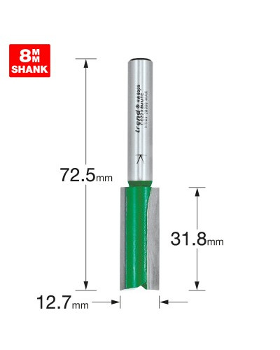 Fraise droite 2 tranchants, tige 8mm, diam 12,7mm, HC 31,8mm TRE
