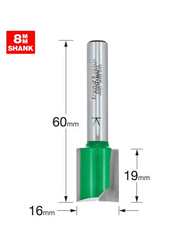 Fraise droite, diam 16mm, tige 8mm