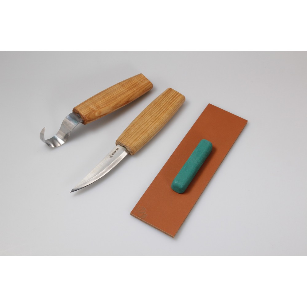 2 outils de sculpture pour les cuillères en bois et set d'affûtage