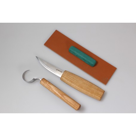 Kit de 2 outils de sculpture pour les cuillères en bois avec nécessaire d'affûtage