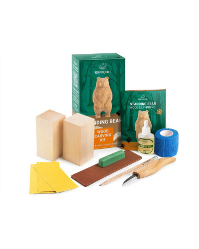 kit de sculpture ours debout DIY12 BeaverCraft avec couteau C16 et blocs de tilleul