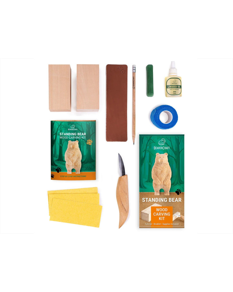 kit de sculpture ours debout DIY12 BeaverCraft avec couteau C16 et blocs de tilleul