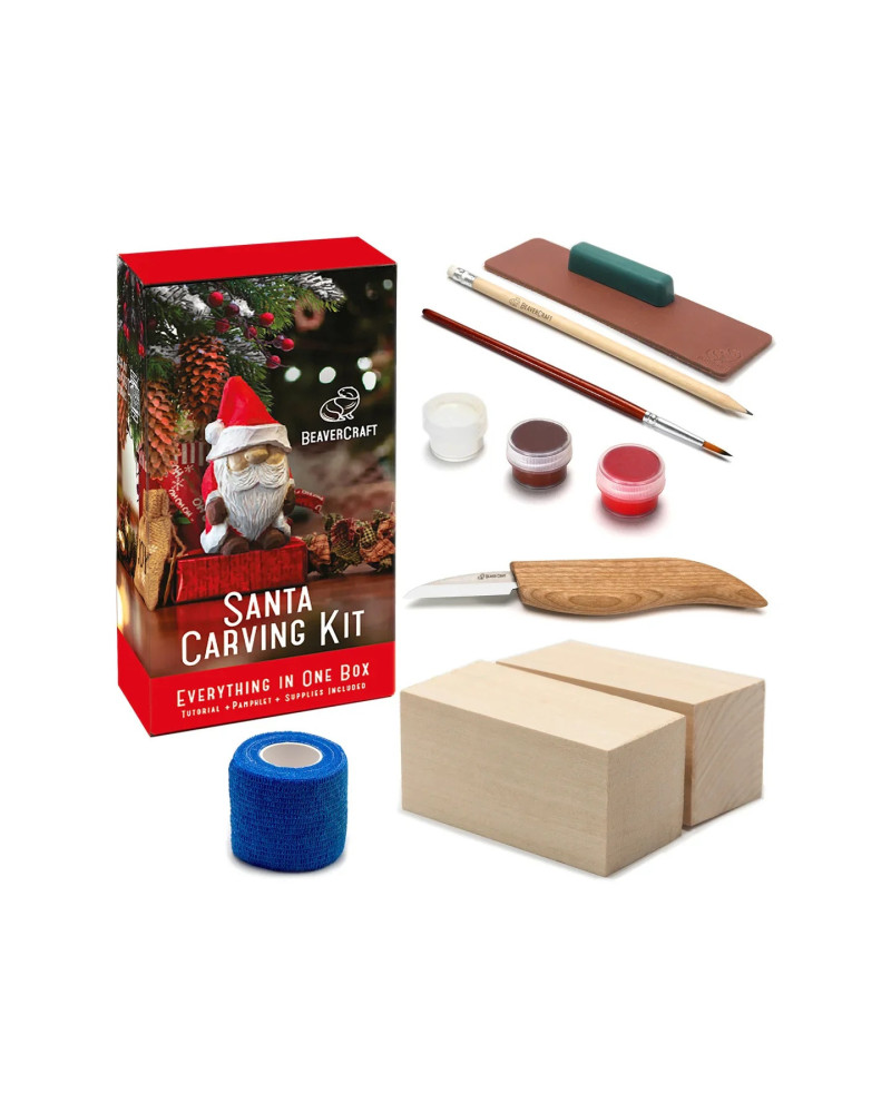 kit de sculpture Père Noël BeaverCraft DIY06 avec couteau C16, blocs de tilleul et peintures