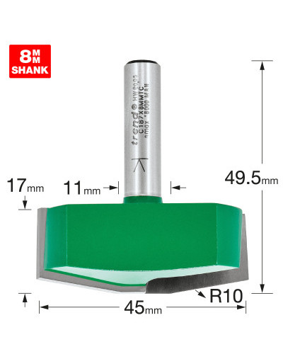 Fraise plate-bande biseautée Ø45 mm tige 8 mm – Trend C187