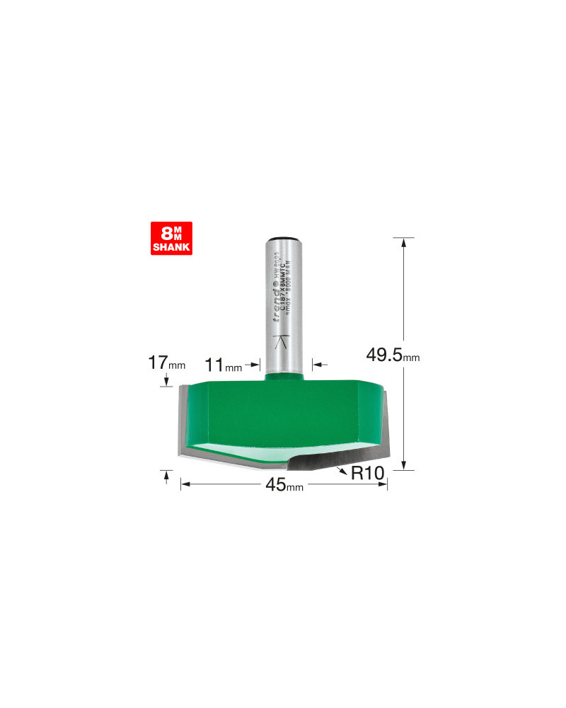 Fraise plate-bande biseautée Ø45 mm tige 8 mm – Trend C187