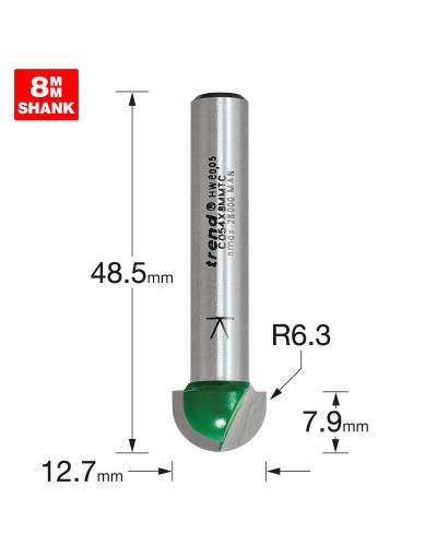 Fraise à gorge Trend R6,3 mm Ø 12,7 mm queue 8 mm