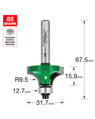Fraise quart-de-rond Trend R9,5 mm avec roulement queue 8 mm