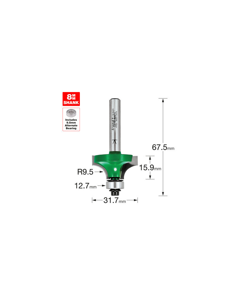 Fraise quart-de-rond Trend R9,5 mm avec roulement queue 8 mm