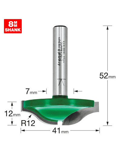 Fraise à plate-bande Trend R12 mm Ø 41 mm queue 8 mm