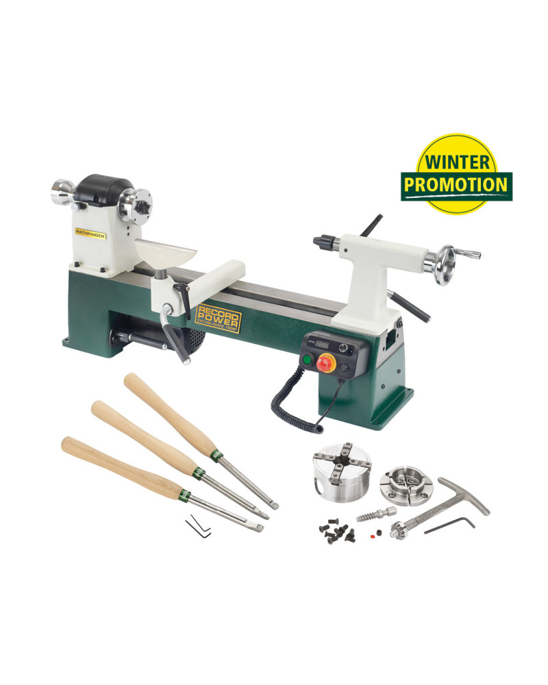 pack tour à bois Record Power Pathfinder avec mandrin SC2 et 3 outils carbure ProComfort