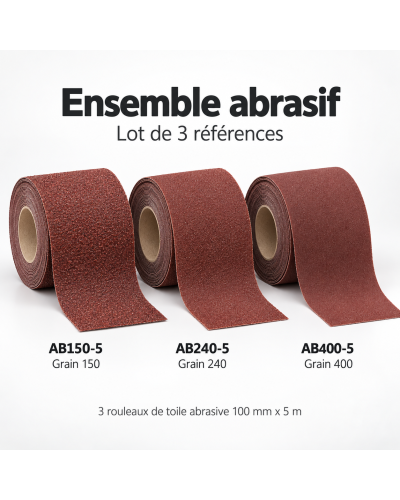 ensemble de 3 rouleaux de toile abrasive grains 150 240 et 400 pour tournage sur bois