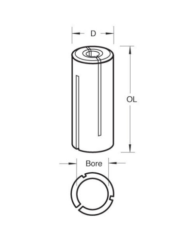 Manchon permettant le maintien d'une fraise avec tige de 6,35mm dans une défonceuse équipée d'une pince en 12mm.